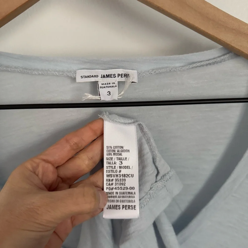 James Perse 3 US Large NWOT Scoop Neck Short Sleeve Tee Baby Blue Sheer Slub - Picture 2 of 4
